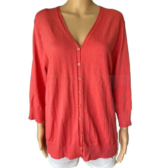 Evie Women's 2X Button Up Silk Blend Knit Cardigan Sweater 3/4 Sleeve V Neck - Picture 1 of 5